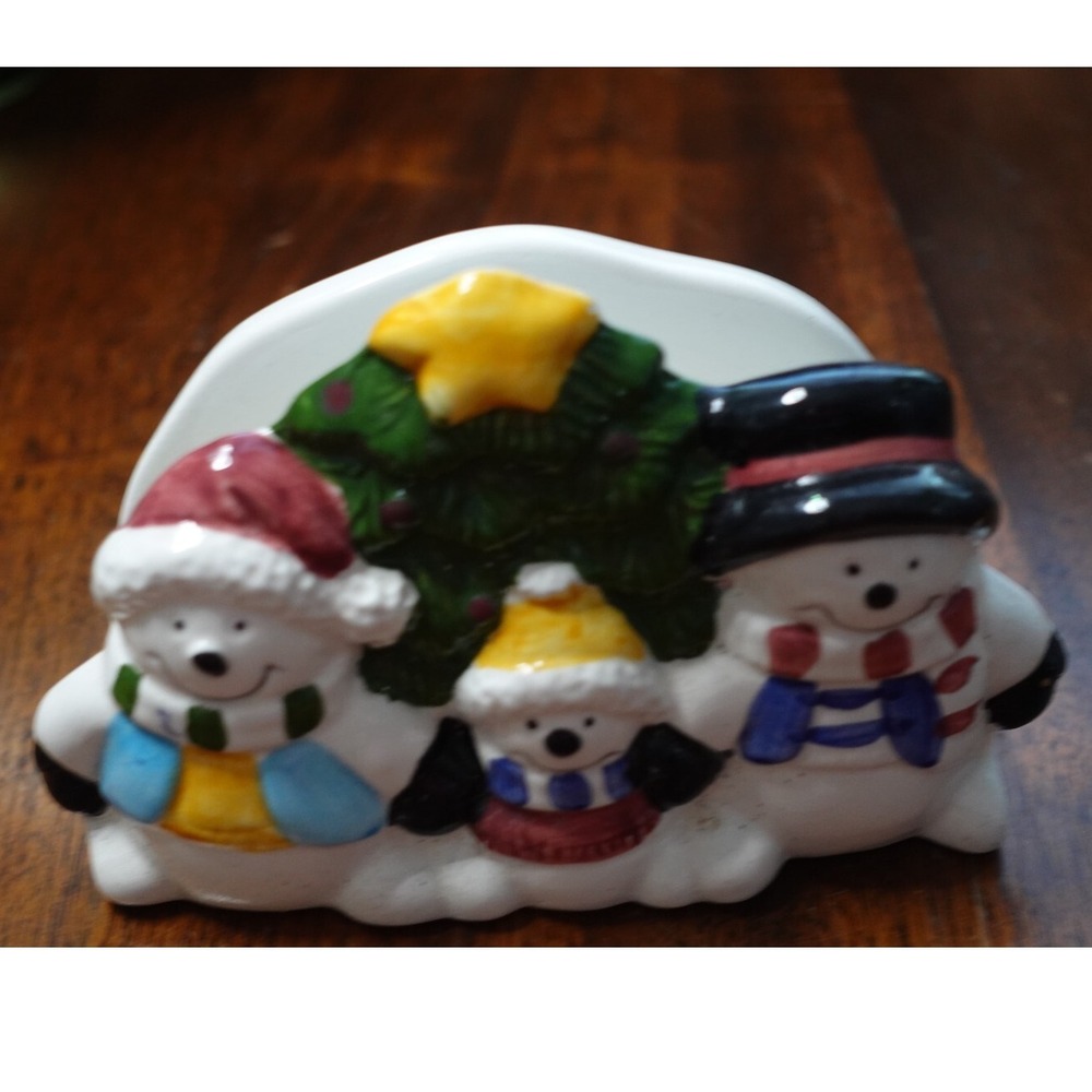 Snowman Christmas Tree Ceramic Napkin Holder Holiday Decor‎ Tabletop Decoration